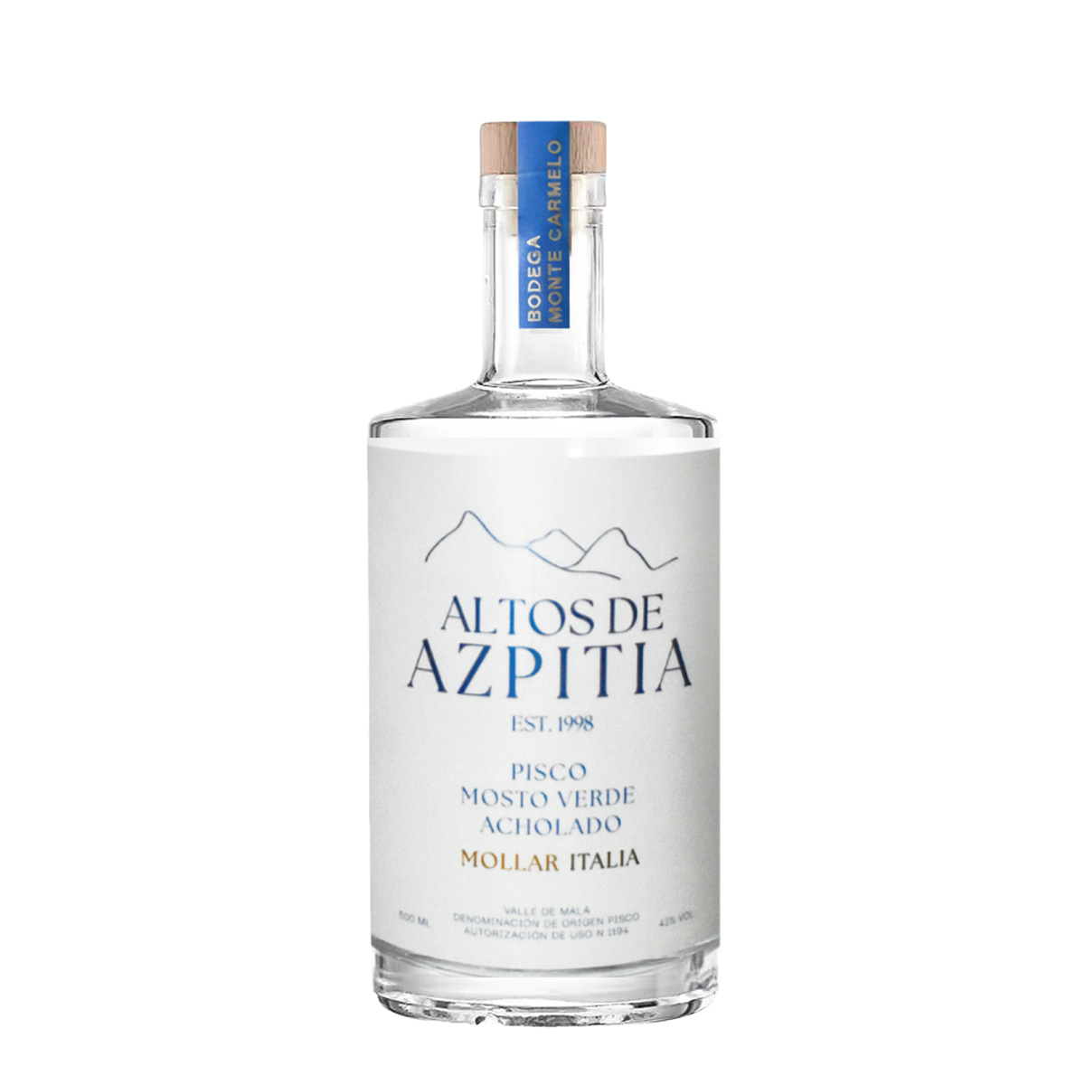 Altos de Azpitia Pisco Mosto Verde Acholado Mollar-Italia 500 ml.