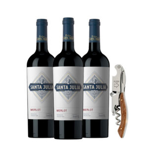 Santa Julia Merlot 750 ml. x 3 Botellas + REGALO: Sacacorchos Profesional